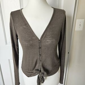 Sanctuary Tie-front Khaki Knit Top - Rayon
